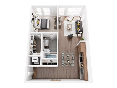 Floor plan for 1 bed, 1 bath, 707 sqft